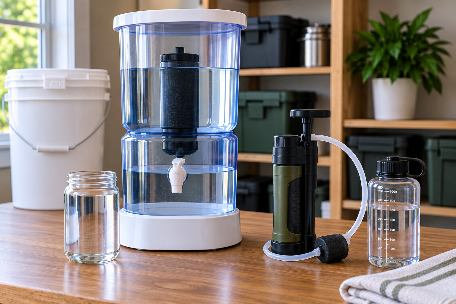 Portable water filter and water purifier for emergency water treatment